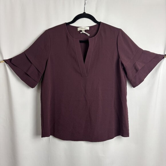 Frame Denim S Short Tiered Pointed Sleeve V Neck Mulberry Rounded Blouse Top EUC - Picture 1 of 7